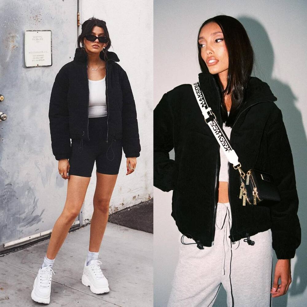 Princess Polly Black Corduroy High Neck Oversized Puffer Jacket $115 Size 4 US